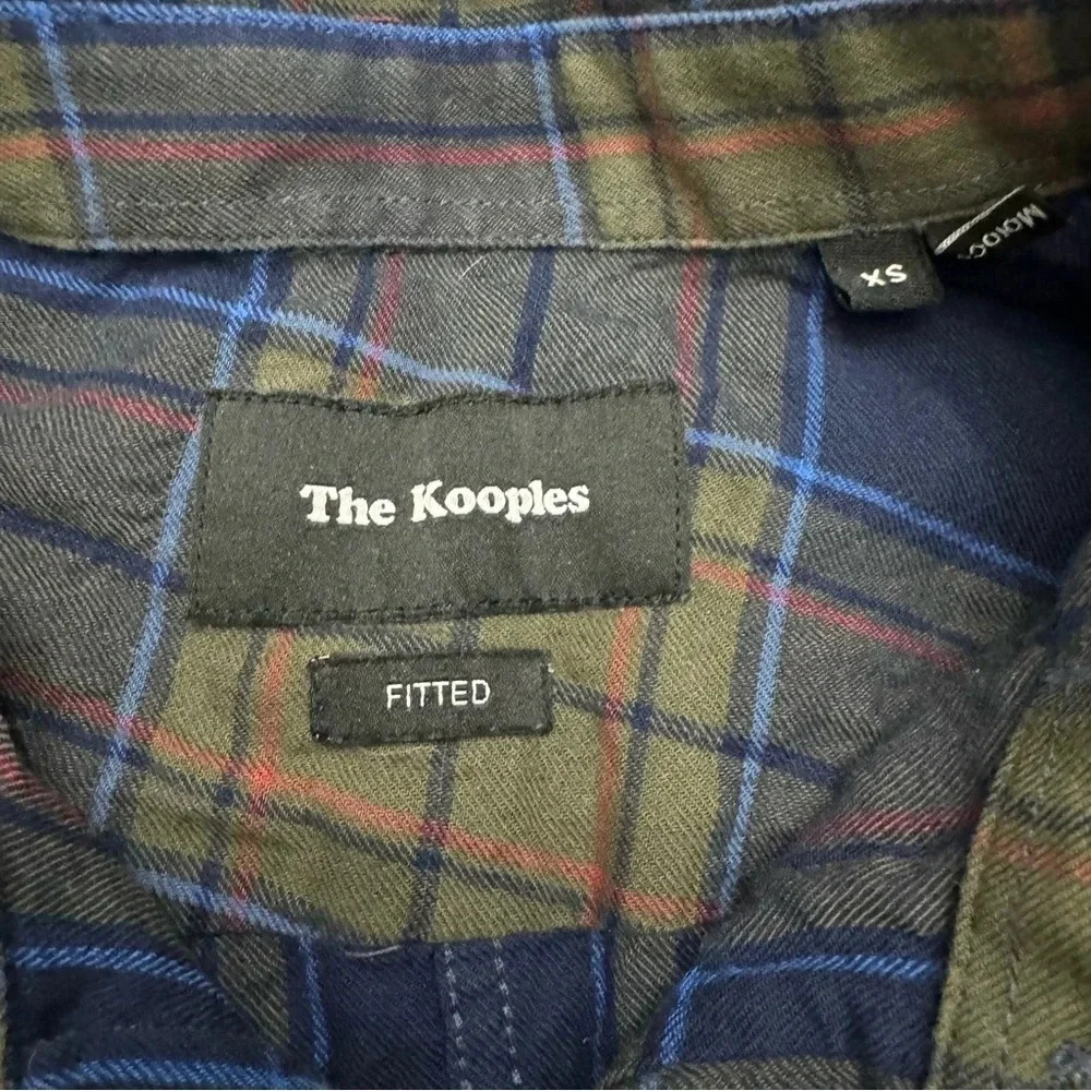 The Kooples button down shirt. XS. Slim flit. Navy/khaki plaid. - Picture 3 of 11